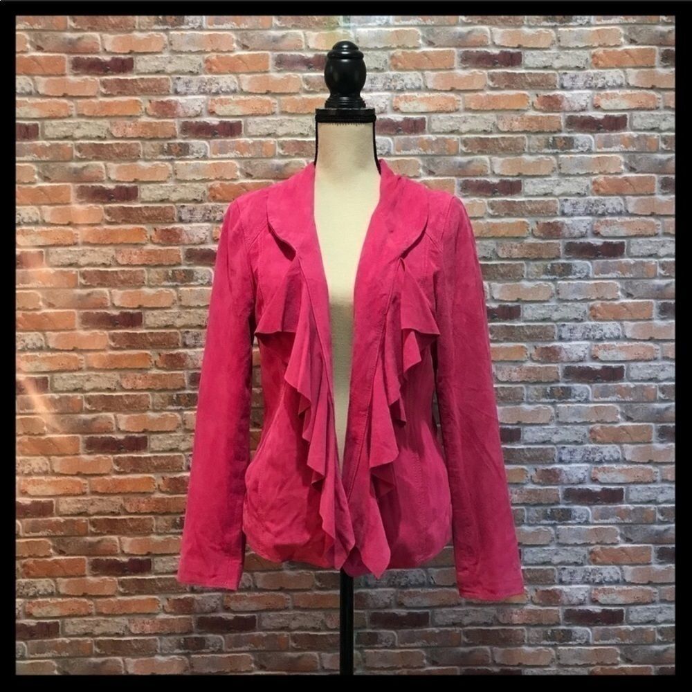 WHBM Flounce Front Luxury Suede Jacket